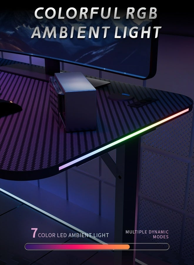 AOR Esports Gaming Desk equipped with desktop controller RGB lighting, headphone hooks, cup holder and socket box, carbon fiber material, desktop size L120 * W60cm, height 73cm, black computer desk - Image 5